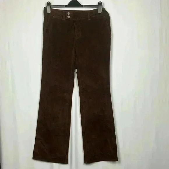 Ellemenno Womens Corduroy Pants 11 Brown Zip/Button Fly Straight Leg Flare EUC - Picture 1 of 12